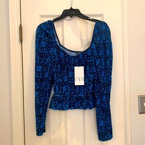 Never WORN! Zara blue and black top